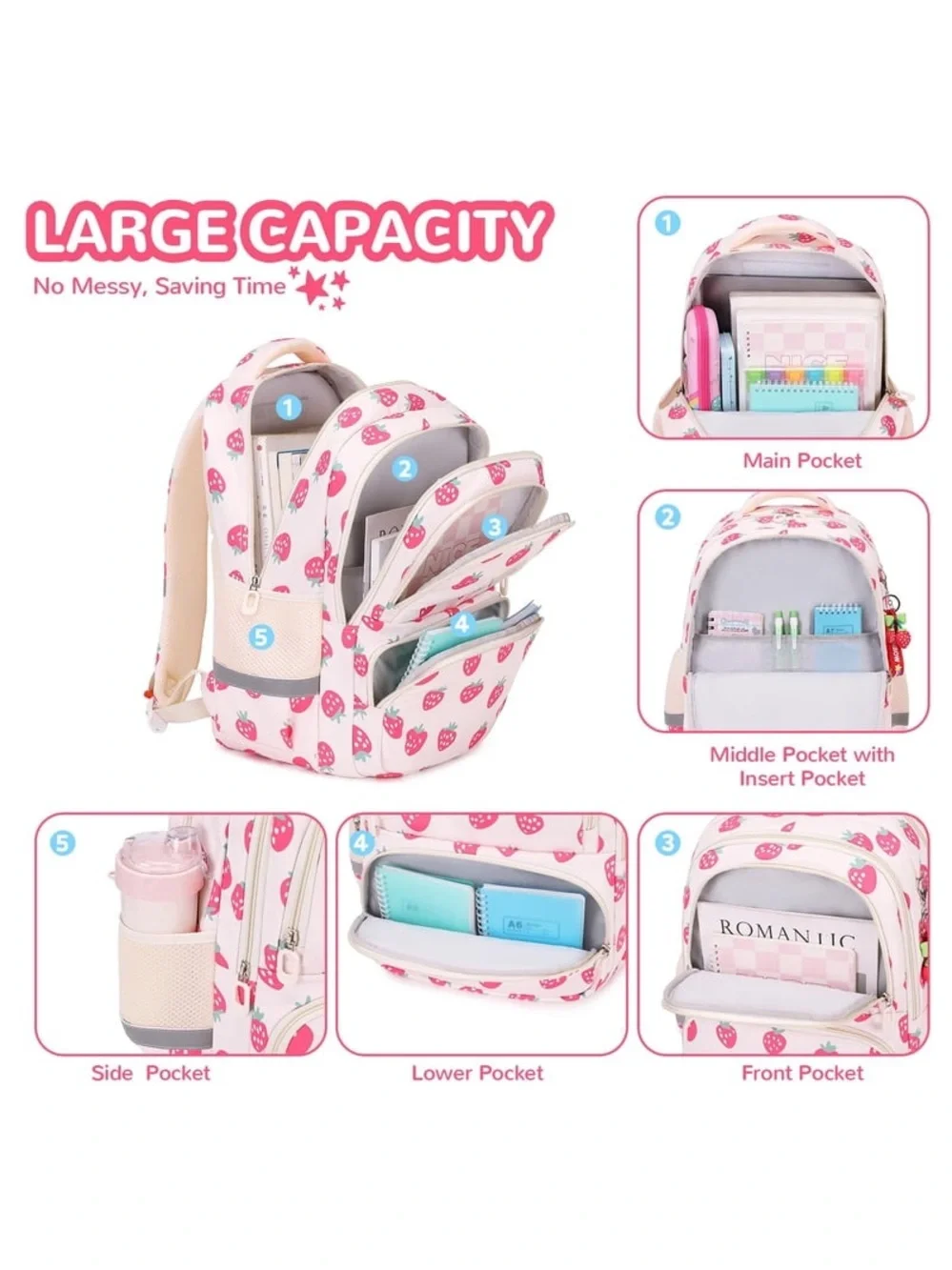 Kids Backpack Kawaii Printed School Girls Backpacks, Lightweight W2